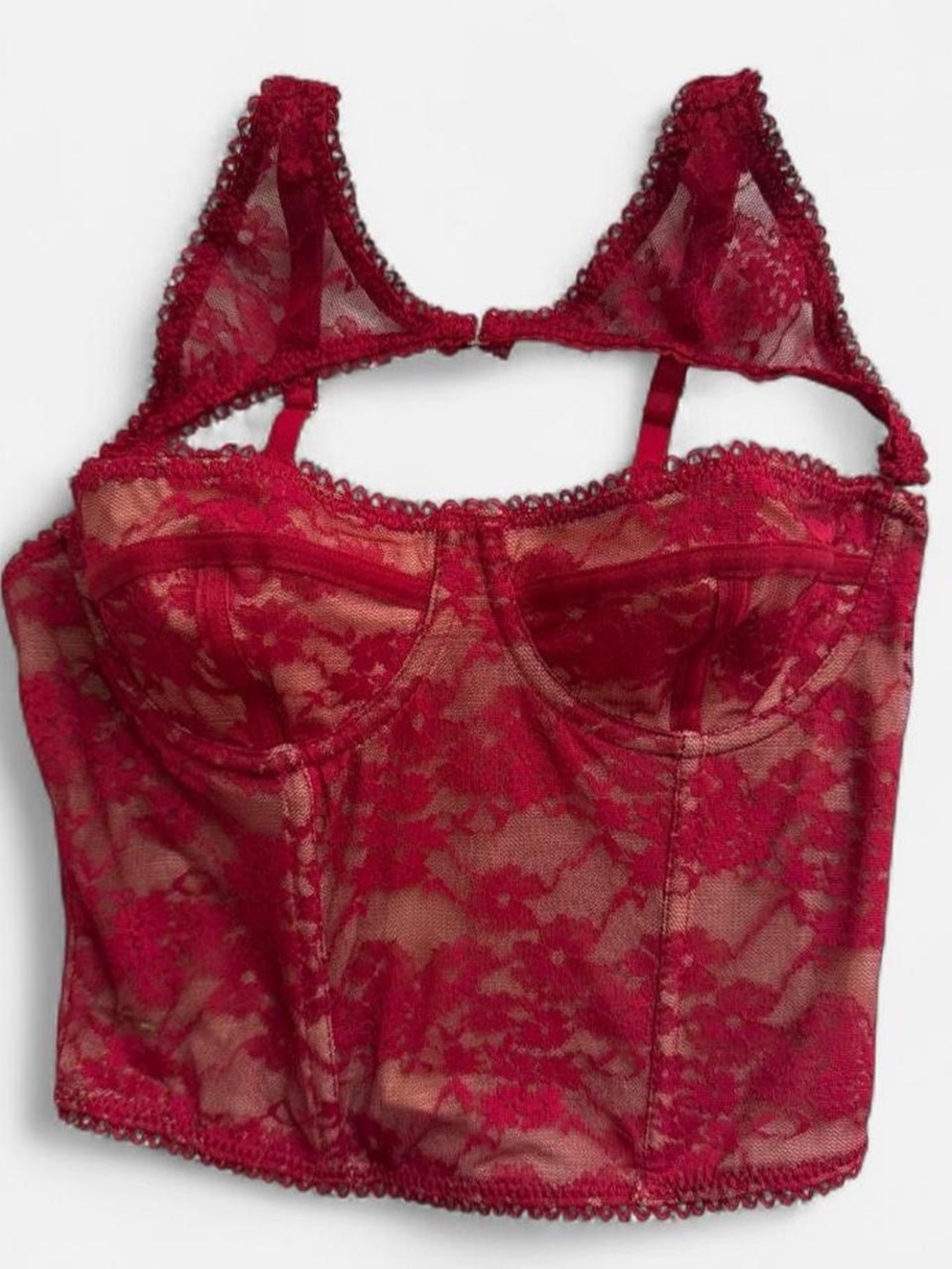 Red Lace Bustier Crop Top - Women's Lace Corset